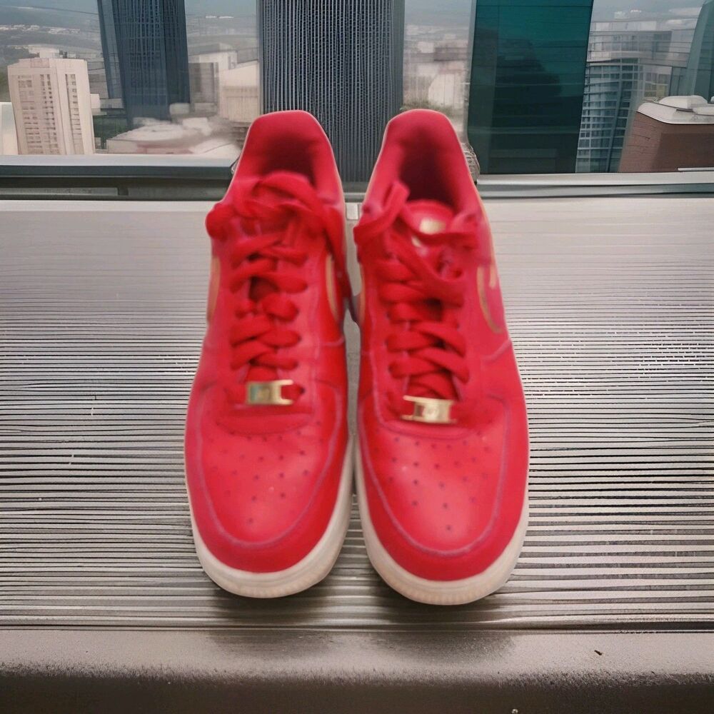 Nike AF1 “Red Gold Swoosh” Low Womens 7 M Leather Nike Air Gold Tone Embelish
